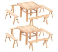 SUPVOX 2 Sets Wooden Puzzle DIY Assembly Vintage Style Table and Chairs Furniture Model for Doll House Micro Landscape Decor Safe Lightweight Material Practical and Challenging Hand