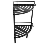 SUPVOX 2-tier Black Metal Bathroom Corner Shelf Rack, Triangular Floor Standing Storage Organizer with 31cm Layer Height, Space-saving Shelves for Shower and Toilet
