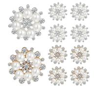 SUPVOX 20 Pcs Rhinestone Flower Buttons with Pearls Flat Back Decorative Embellishments for Sewing Clothes Craft DIY Accessories in Silver and Gold