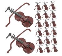 SUPVOX 20 Sets of Mini Violin Models Plastic Simulation Musical Instruments with Coffee Wood Grain Finish for Christmas Tree Decoration and Desktop Miniature Display