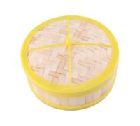 SUPVOX 20cm Yellow -rimmed Bamboo Steamer with Lid, Single Tier Bamboo Steam Basket for Dim Sum, Dumplings, Vegetables, and Rice Cooking
