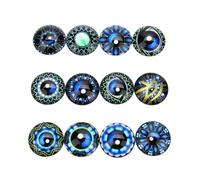 SUPVOX 20pcs Blue Round Glass Cabochon Gems for DIY Jewelry and Crafts Making, Creative Delicate Patterned Glass Patches Suitable for Cuff Link Making and Decorative Accessories