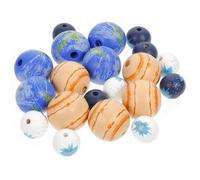 SUPVOX 20pcs DIY Wooden Beads Set with 30mm Planet Shapes, Mixed Colors Including White and Navy, Wooden Spacer Beads for ’ Jewelry Making and Craft Projects