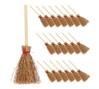 SUPVOX 20pcs Mini Witch Brooms Artificial Straw Broomsticks with Red Ropes for Halloween Party Decor Dollhouse Accessories Craft Supplies and Miniature Seasonal Decorations