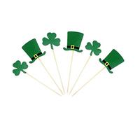 SUPVOX 20PCS St Patricks Day Shamrock Cake Topper Glitter Green Top Hat Cupcake Picks Toppers for St Patricks Day Party Decorations