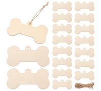 SUPVOX 24pcs Bone-Shaped Wooden DIY Tags 5x10cm with 10m Jute Rope, Blank Rustic Wood Cutouts for Pet Name Plates, Hanging Decorative Labels for Home and Nursery Door Décor
