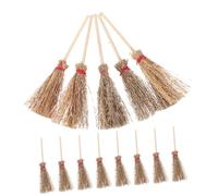 SUPVOX 24pcs Mini Witch Brooms with Red Rope Large Straw Broomstick Halloween Decoration Hanging Witches Prop for Costume Party Accessories