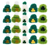 SUPVOX 25pcs Mini Knitting Hats for Dolls Saint Patrick’s Day DIY Accessories Set with Wool Yarn, Tiny Knit Caps in White, Green, and Gold Colors for Crafting and Dollhouse Decorations