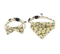 SUPVOX 2Pcs Adjustable Kitten Collar with Green Bow Tie and Triangle Scarf Breathable Pet Neckwear for Daily Wear Parties Photos Christmas Comfortable and Cozy for Cats and Kittens