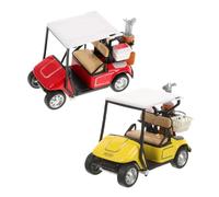 SUPVOX 2pcs Alloy Golf Cart Model with Pull Back Action Compact Durable Desktop Decor for Golf Enthusiasts Red and Yellow for Office and Party Decorations