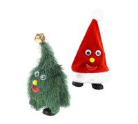 SUPVOX 2pcs Animated Musical Dancing Christmas Tree and Santa Hat Plush Electric Interactive Xmas Decoration and Fun Walking Swaying for Holiday Entertainment