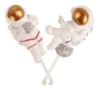 SUPVOX 2pcs Astronaut Shape Wall Hooks with Strong Adhesive, No-Drill Sticky Coat Hangers for Kitchen and Bathroom, Planet and Reading Book Design Decorative Wall Towel Holders