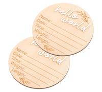 SUPVOX 2pcs Birth Announcement Sign Discs Wooden Milestone Plaque for Newborns Round Decorative Keepsake for Hospital Showers Natural