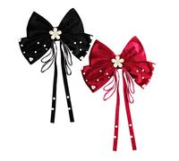 SUPVOX 2pcs Bow Hair Clips for Large Bowknot Barrettes with Pearl Detail Soft Women Hair Accessories Lightweight Non Slip Day Wear