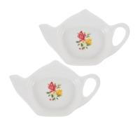 SUPVOX 2pcs Ceramic Teabag Coaster Set Decorative Tea Bag Holder Dish Small Sauces Plate for Afternoon Tea Home Kitchen Accessories