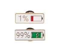 SUPVOX 2pcs Creative Battery Indicator Brooch Pin Set, Japanese Style Collar Lapel Badge, Cute Couple Expression Pins for Bags and Scarves Accessories