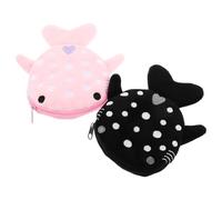 SUPVOX 2pcs Cute Shark Plush Coin Purse with Zipper, Small Change Wallet for, Bag in Black and Pink