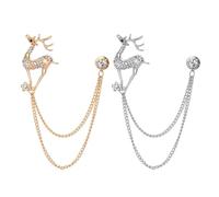 SUPVOX 2pcs Diamond Corsage Deer Brooches Hanging Chain Brooch Suit Career Suit Breast Pin for Clothes Pins