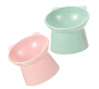 SUPVOX 2pcs Elevated Cat Feeding Bowls with Neck Guard Compact Tilted Design Wide Anti-spill Floor Cat Bowls for Comfortable Eating Wear-resistant Pet Food Dishes in Pink and Green