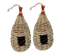 SUPVOX 2Pcs Handwoven Durable Straw Birdhouse Eco Friendly Hanging Grass Nest Hut for Wild Birds Protective Breeding Shelter for Garden and Outdoor Use