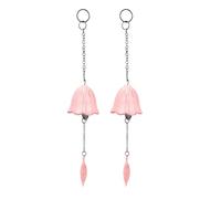 SUPVOX 2pcs Japanese-Style Cast Iron Wind Chimes with Pink Flower Pendant, Decorative Bell Wind Chimes for Garden, Balcony, Temple Memorial, Outdoor Hanging Ornaments