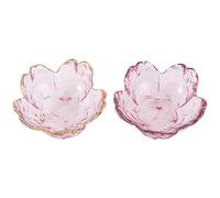 SUPVOX 2pcs Japanese Style Glass Sauce Dishes Set, Grey Violet Mini Vinegar and Condiment Plates with Pink Gold Rim, Kitchen Glass Seasoning Bowls for Appetizer and Dining Use