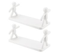 SUPVOX 2pcs Japanese Style White Wall-Mounted Human Shape Storage Hooks and Small Floating Shelves for Bathroom and Kitchen Organization