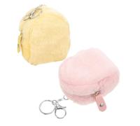 SUPVOX 2pcs Kawaii Plush Coin Purse with Zipper Soft Mini Wallet for Compact Small Bag for Keys Earphones Portable Plush Pouch in Pink and Yellow Cute Cartoon Style for Everyday Use