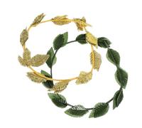 SUPVOX 2Pcs Leaf Crown Headband Lightweight Roman Headdress for Women Cosplay Masquerade Wedding Party Accessories Gold Green