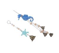 SUPVOX 2pcs Mediterranean Style Wind Chime Hanging Ornament with Wooden Sea Horse and Sea Star Coastal Wall Decor for Beach Bathroom Patio Rustic Nautical Sound Decoration