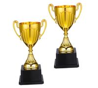 SUPVOX 2pcs Mini Gold Trophy Awards with Black Base Shiny Plastic Soccer Award Cups for Sports Competitions Academic Achievements and Graduation Ceremonies