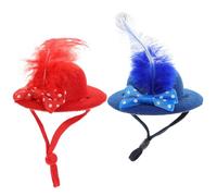 SUPVOX 2pcs Mini Hen Hats for Small Pets with Adjustable Elastic Chin Strap, Portable Chicken Accessories for Tiny Birds and Hamsters, Blue and Red Polka Dot Bow Cap Set for Pet Parties