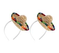 SUPVOX 2pcs Mini Mexican Sombrero Hat Headbands for Adults, Lightweight Straw Material with Colorful Festive Design, Photo Props for Cinco De Mayo and Taco Theme Decor