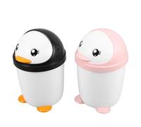 SUPVOX 2Pcs Mini Penguin Desktop Trash Can with Lid, Small Cute Plastic Waste Basket for Office, Car, Home Kitchen, Portable Desk Garbage Organizer
