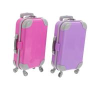 SUPVOX 2pcs Miniature Doll Travel Suitcases for Dolls Hard Shell Lightweight Rolling Trolley Cases with Handle Plastic Luggage Purple for Pretend Play and Sleepovers