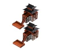 SUPVOX 2PCS Miniature Japanese Pagoda Resin Pavilion Figurine for Micro Landscape Bonsai Ornament Desk Zen Garden Decor Accessory for DIY Crafts and Model Collections