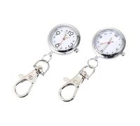 SUPVOX 2pcs Minimalist Silver Clip on Pocket Watches for Women Nurses, Stainless Steel Lightweight Fob Watch with Key Buckle and Precise Timing, for Nurse's Day and Daily Use