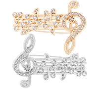 SUPVOX 2Pcs Music Note Brooch Pins, Treble Clef & Eighth Note Rhinestone Alloy Lapel Pins for Women, Sparkling Jewelry for Concert, Party, Gift (Gold/Silver）