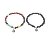 SUPVOX 2Pcs Muslim Tasbih Prayer Beads Bracelet 33 Beads 6Mm Natural Black and Patterned Agate Elastic String Islamic Jewelry for Men and Women Ramadan Eid Festival