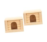 SUPVOX 2pcs Natural Wooden Hamster Cabin Removable Roof for Easy Cleaning Adorable Pet Hut Front Door and Side Rat Room for Pets