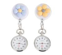 SUPVOX 2PCS Nurse Watches Retractable Clip-on Pocket Watch with Flower Design Macaron Color Hanging Brooch for Nurses and Students