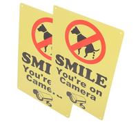 SUPVOX 2pcs Outdoor Dog Walking Warning Signs with Smile Your on Camera Message, Yellow Iron Yard Signs, Light Weight and Can Be Inserted in The Ground for Park and Lawn Decorative Use