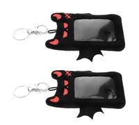 SUPVOX 2Pcs Plush Demon Wing Card Holder Keychain, Black Bat Cartoon Id Badge Sleeve with Hanging Loop, Protective Photocard and Bank Card Case for Students and