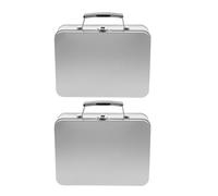 SUPVOX 2pcs Portable Tinplate Lunch Box with Handle and Lock, 75mm Silver Metal Storage Container for Outdoor Food and Snack Organization