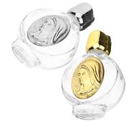 SUPVOX 2pcs Refillable Small Holy Water Bottles Glass with Lid Decorative Blessing Bottles for Church Baptism and Home Décor in Gold and Silver Metal