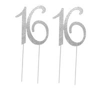 SUPVOX 2pcs Rhinestone Cake Topper Silver Sparkly Birthday Decorations Lightweight Crystal Cake Picks for Anniversary Party Celebration