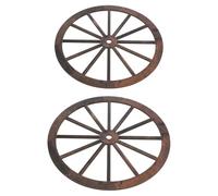 SUPVOX 2pcs Rustic Vintage Wood Wagon Wheel Wall Hanging Decor 30x30cm 25x25cm Solid Wood Cartwheel Decorations for Farmhouse, Garden, Patio, Western Style Home Accent