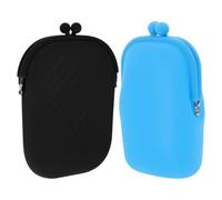 SUPVOX 2pcs Silicone Coin Pouches for Women, Small Multifunctional Change Purse with Card Holder and Key Pocket, Portable Mini Wallets in Blue and Black for Travel and Daily Use
