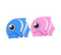 SUPVOX 2pcs Silicone Swim Caps Fish Design Bathing Hats for Boys Blue Pink Unisex Swimming Pool Headwear for Long Hair
