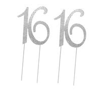 SUPVOX 2pcs Silver Rhinestone Number Cake Topper Sparkling Birthday Party Decoration for Sweet Anniversary Celebration Reusable Crystal Birthday Cake Sign
